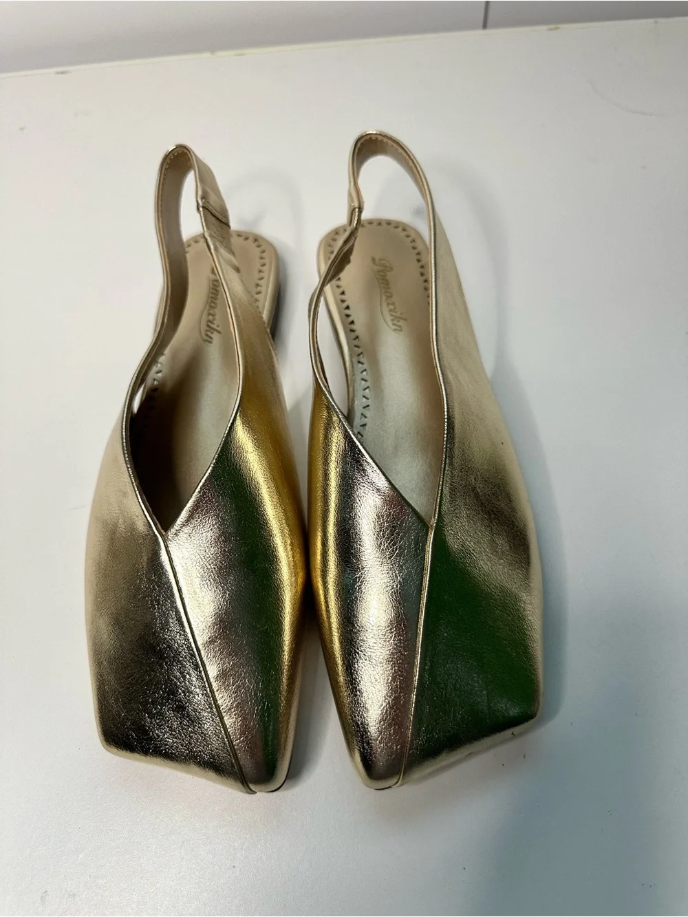 Pomoxin Women’s Gold Slingback Flats Square Toe Strappy Faux Leather Shoes